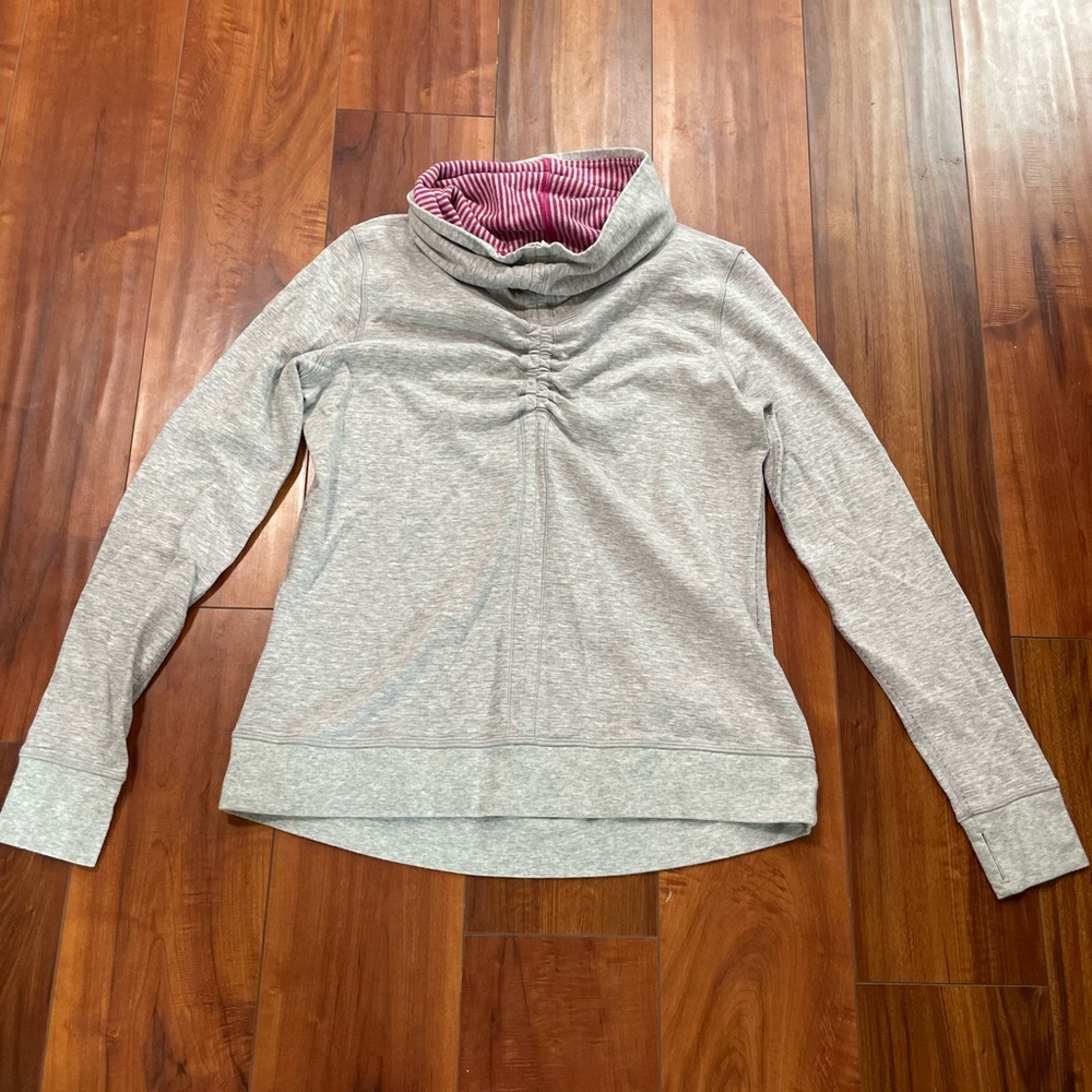 Lululemon In A Cinch Gray Cowl Neck Pullover with Pink Lining